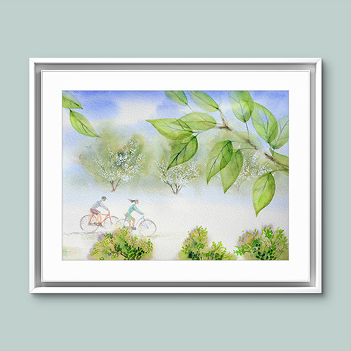 oryginal watercolor surrealistic Marta Konieczny modern 40x30 cm best gallery beautiful  for women  for gift  for modern interior  best decoration for loft  green  botanic  organic  plants  fantastic  flovers  green